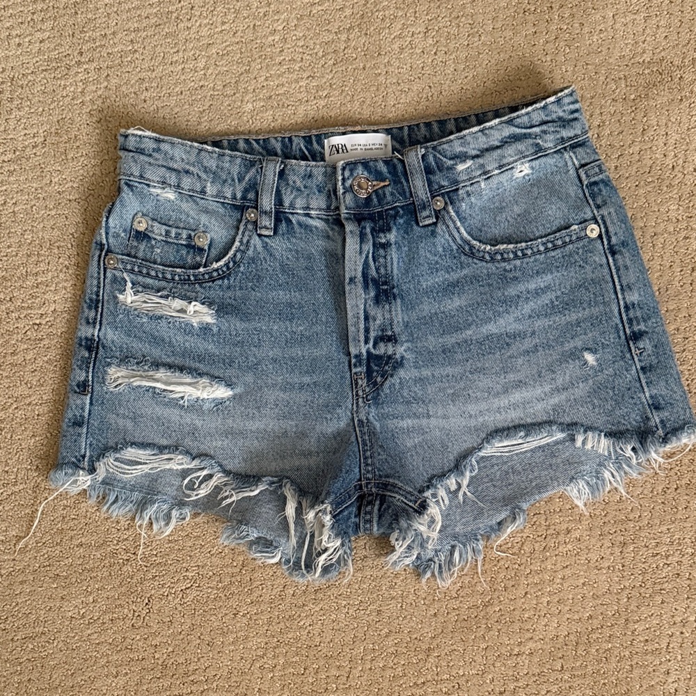 Zara Blue Distressed Jean Shorts